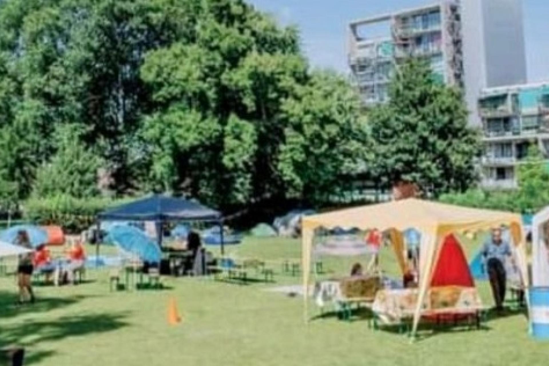 verschillende (party)tenten in een park 
