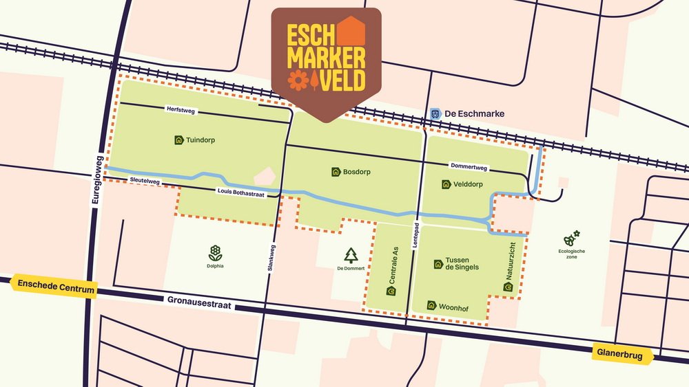 Buurten Eschmarkerveld: Tuindorp, Velddorp, Bosdorp, Centrale As en Tussen de Singels.